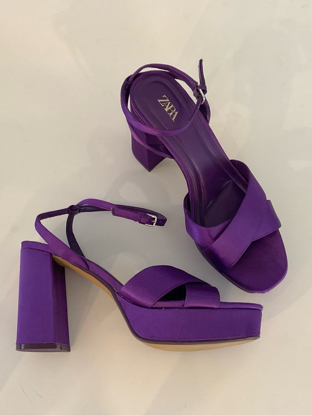 ZARA Platform Sandals in Purple Satin Size EU 37